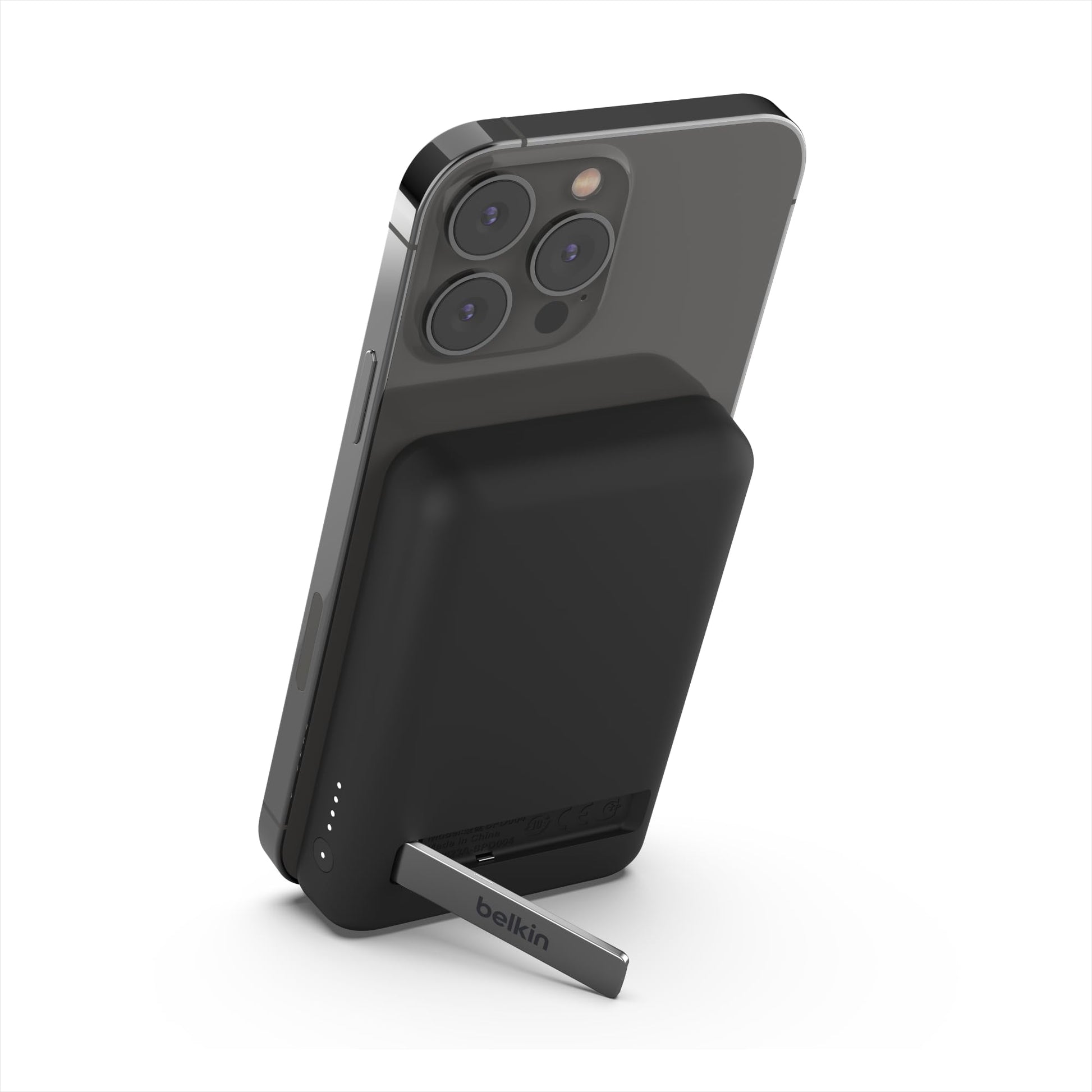 Belkin Portable Charger, Wireless Power Bank 5000 mAh MagSafe Charger 7.5W, Built-in Pop-up Kickstand - Compatible w/iPhone 17, Air, Pro, ProMax, AirPods, Apple Watch, Google Pixel 10, etc. - Black - Medaid International