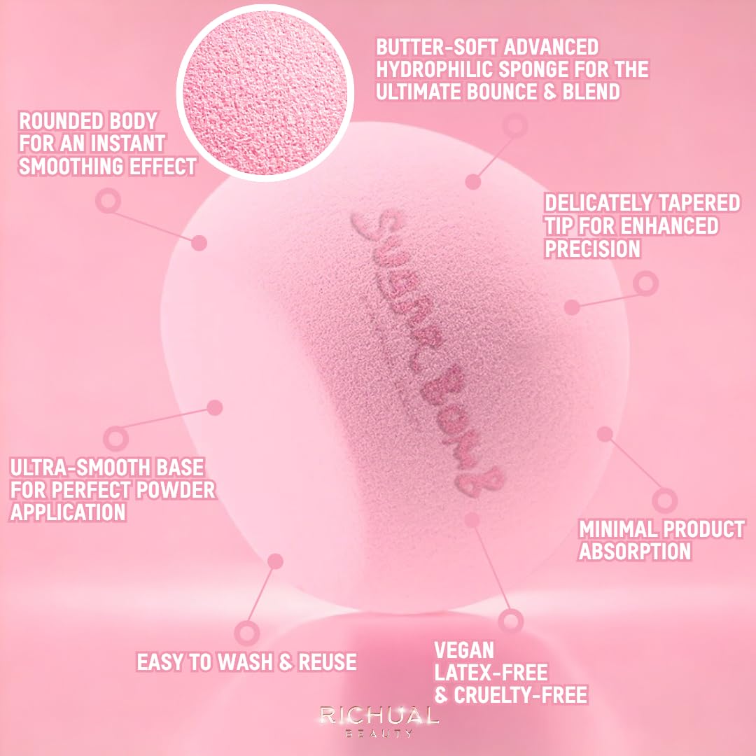 BIG SUGAR BOMB BLENDER Set by Richual Beauty ~ Butter Soft Marshmallow Makeup Sponges for Face & Body ~ Incl: 1 LARGE & 1 MINI Mochi Makeup Sponge ~ Flawless Application of Foundation Creams & Powders - Medaid International