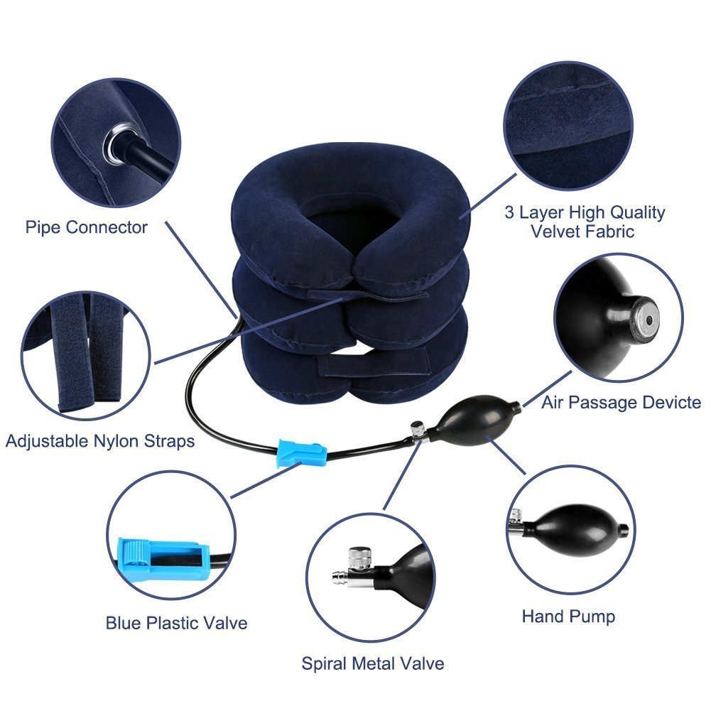 Cervical Neck Traction Device Inflatable Neck Stretcher, Easy to Use for Chronic Neck and Shoulder Pain Relief Traction Spine Alignment, Neck Cervical Brace，Blue - Medaid International