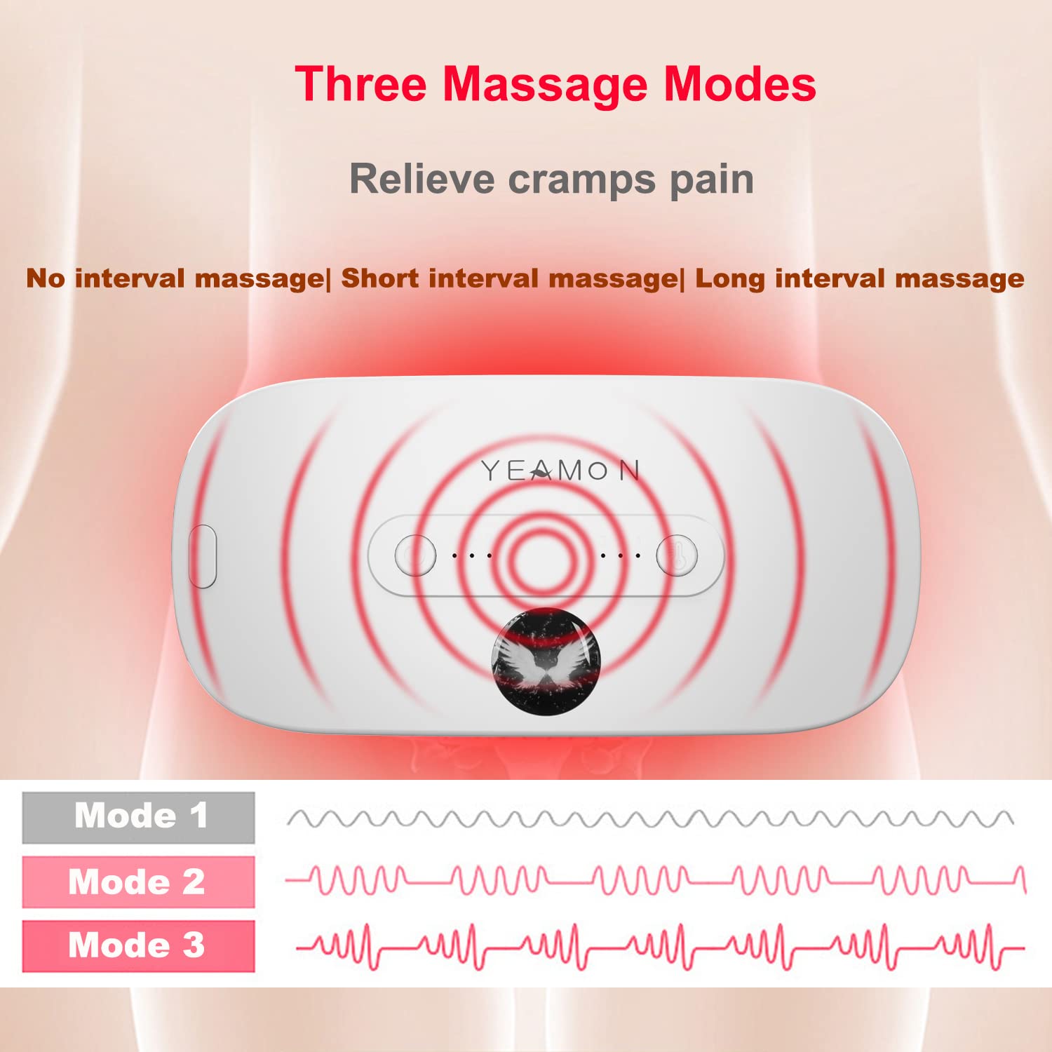 Portable Cordless Heating Pad for Cramps, Electric Waist Belt Device, Fast with 3 Heat Levels and Massage Modes, Back or Belly Women Girl - Medaid International