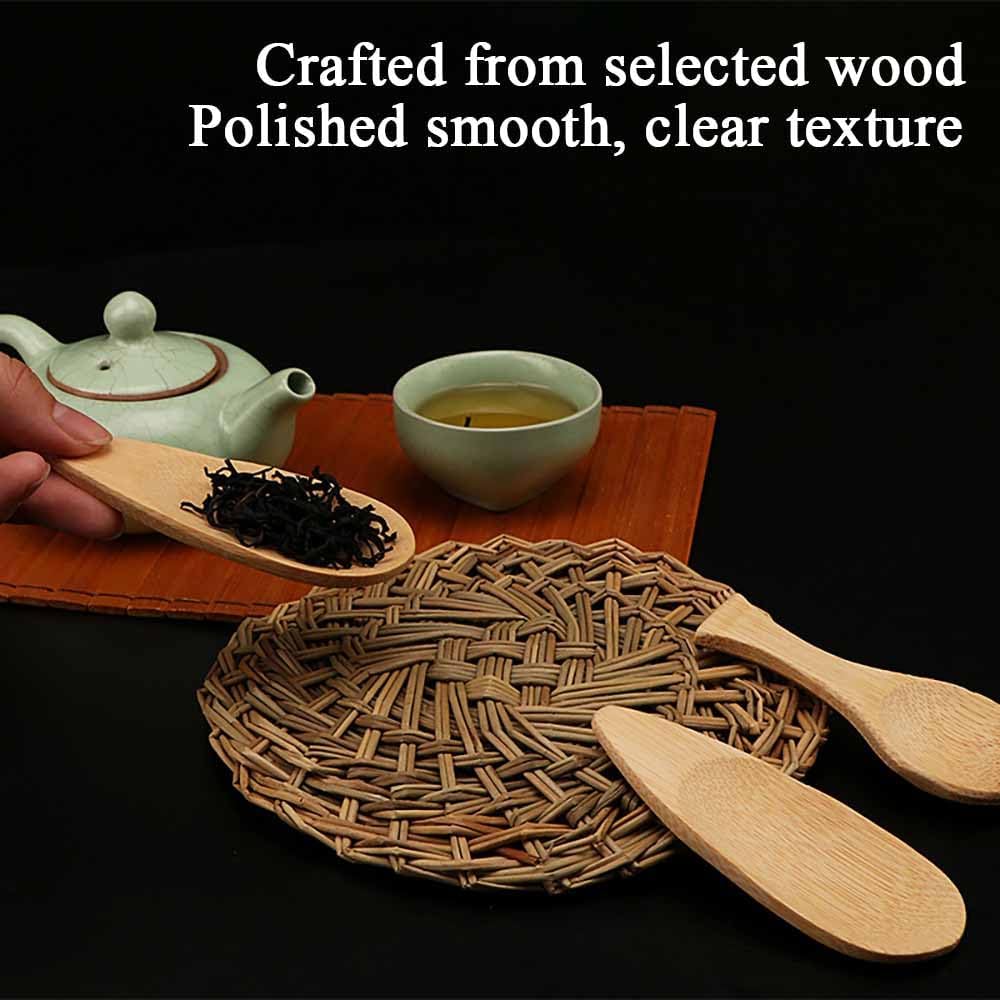 KASTWAVE Wooden Spoons, 12 PCS Small Salt Spoon with Short Handle Mini Wood Scoop for Condiments, Ice Cream, Tiny Wooden Serving Spoon