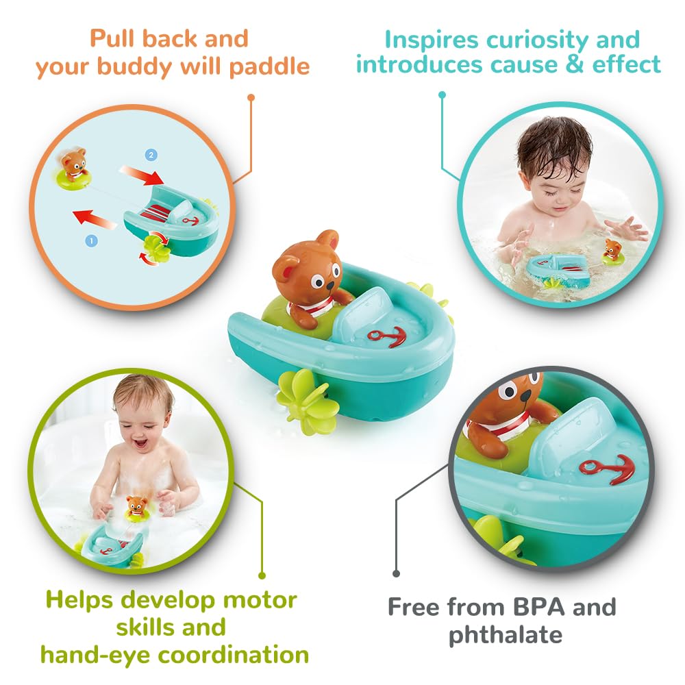 Hape Hape, Tubing Pull Back Boat, Bath Toys, Multicolor, Ages 18 months up