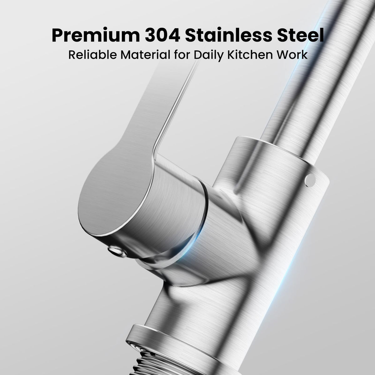 JOMOO Kitchen Faucet, 304 Stainless Steel High Arc 360° Swivel Spout, Single Handle Hot & Cold Mixer Tap, Easy-Clean Brushed Finish, Ceramic Disc Valve, 2 Stainless Steel Braided Hoses