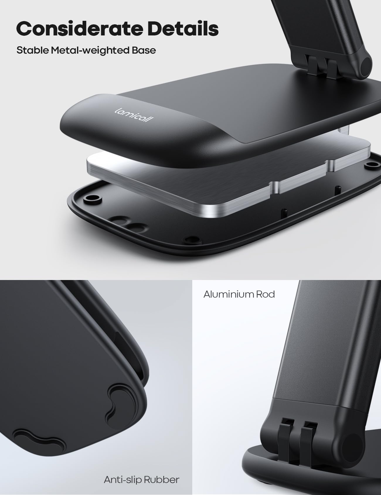 Lamicall Cell Phone Stand for Desk - [Height Adjustable] Foldable Mobile Phone Holder, Portable Stand for iPhone 17 16 15 14 13 12 11 Pro Max Plus Air, Galaxy S25 S24, Cellphones, Office Accessories - Medaid International