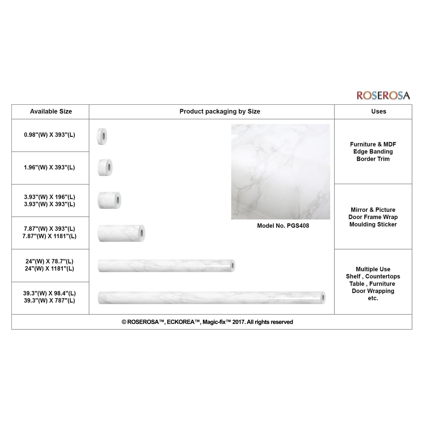 ROSEROSA Peel and Stick PVC Faux Marble Self-Adhesive Wallpaper Covering Counter Top Shelf Liner PGS408 (2.00 Feet X 6.56 Feet) - Medaid International