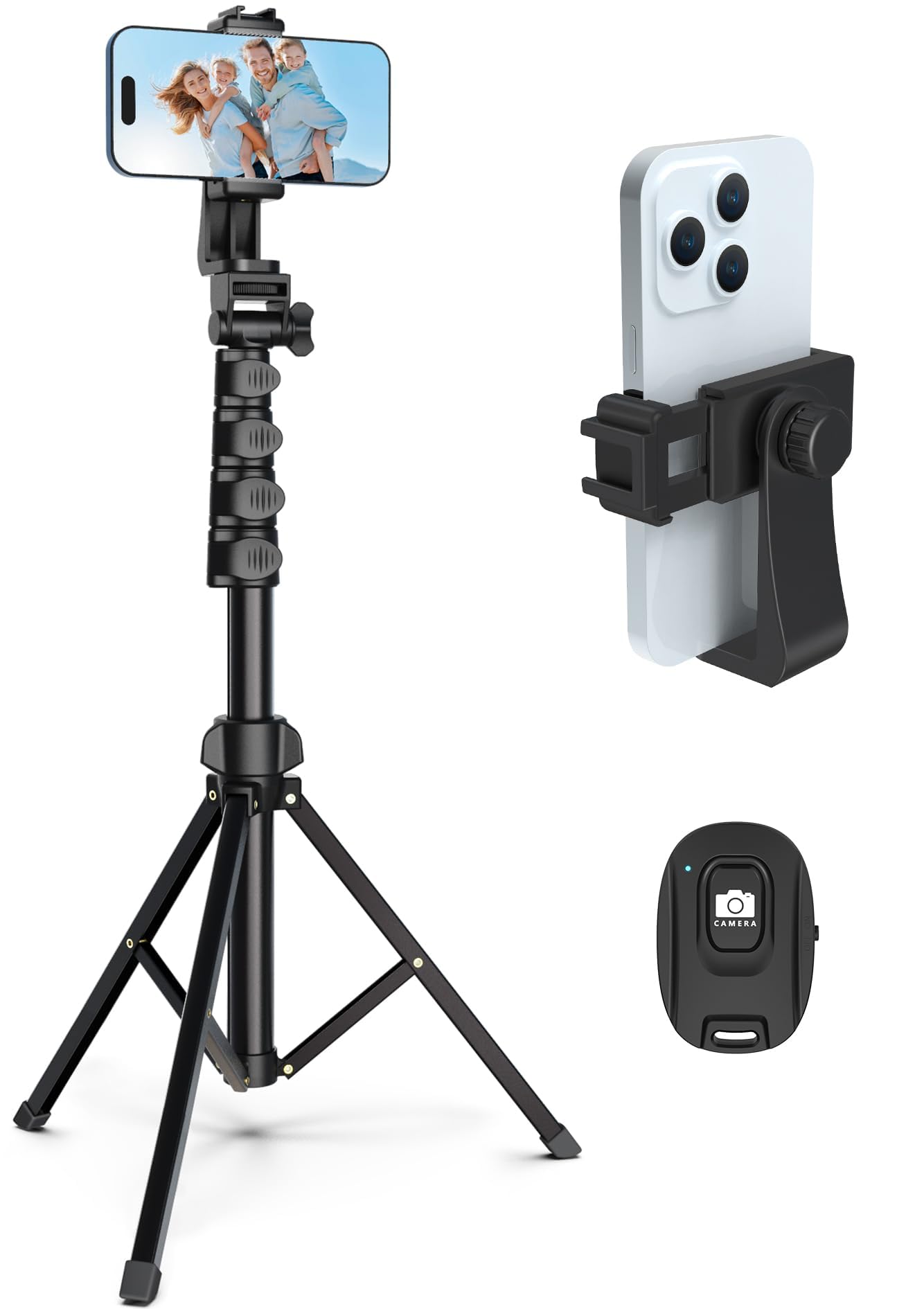 Liphisy 64” Tripod for Cell Phone & Camera, Phone Tripod with Remote and Phone Holder, Sturdy & Stable Height Adjustable Multi-Angle Shot Selfie Stick Tripod for Video Recording - Medaid International