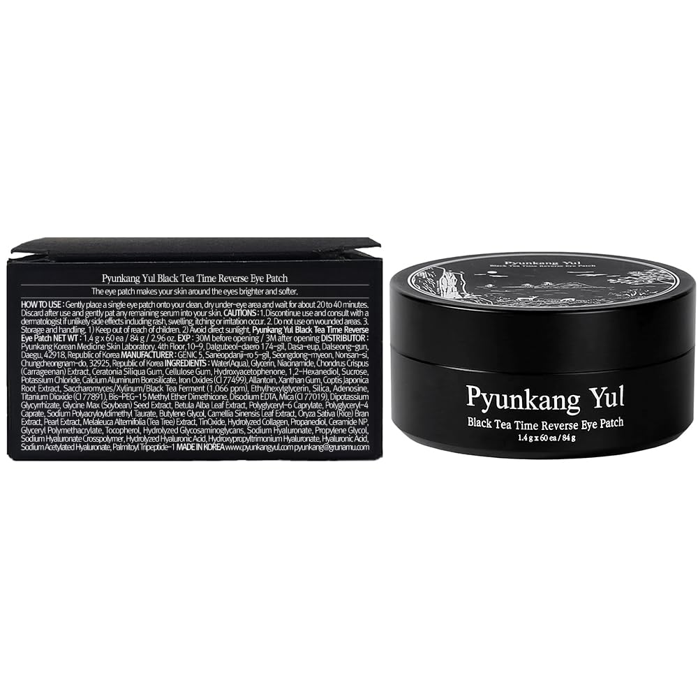 Pyunkang Yul PKY Black Tea Time Reverse Eye Patch for Anti-Aging, Deep Nourishing with Low-Molecular Collagen, Dark Circles & Fine Line Care with Kombucha, Korean Skincare (30 Pairs) - Medaid International