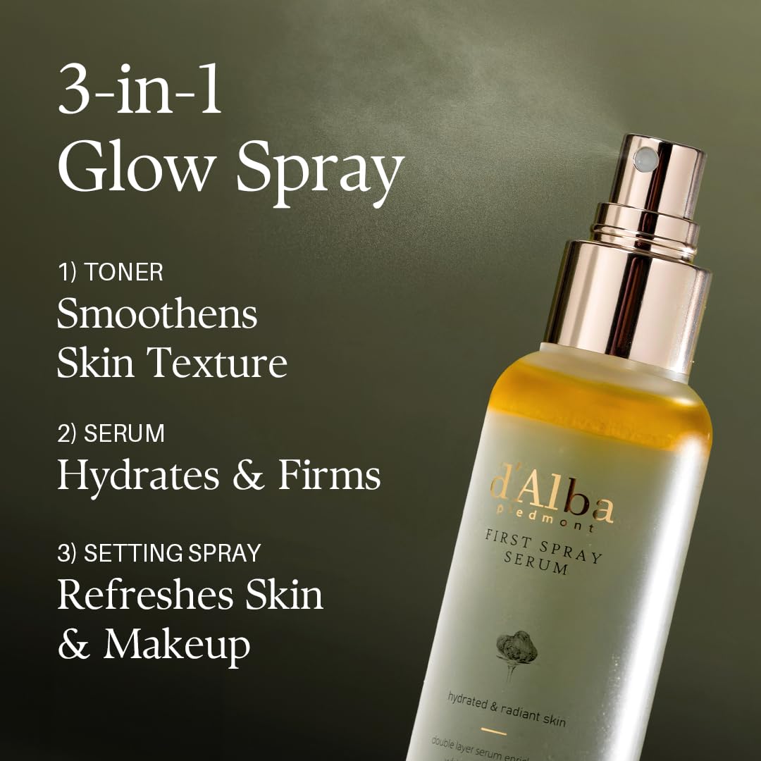 d'alba Piedmont Italian White Truffle First Spray Serum, Vegan Skin Care, Light-weight Face Moisturizer, Glow Serum for Radiant Skin, Non Comedogenic, All In One Mist, Korean Skin Care (3.38 fl oz.) - Medaid International