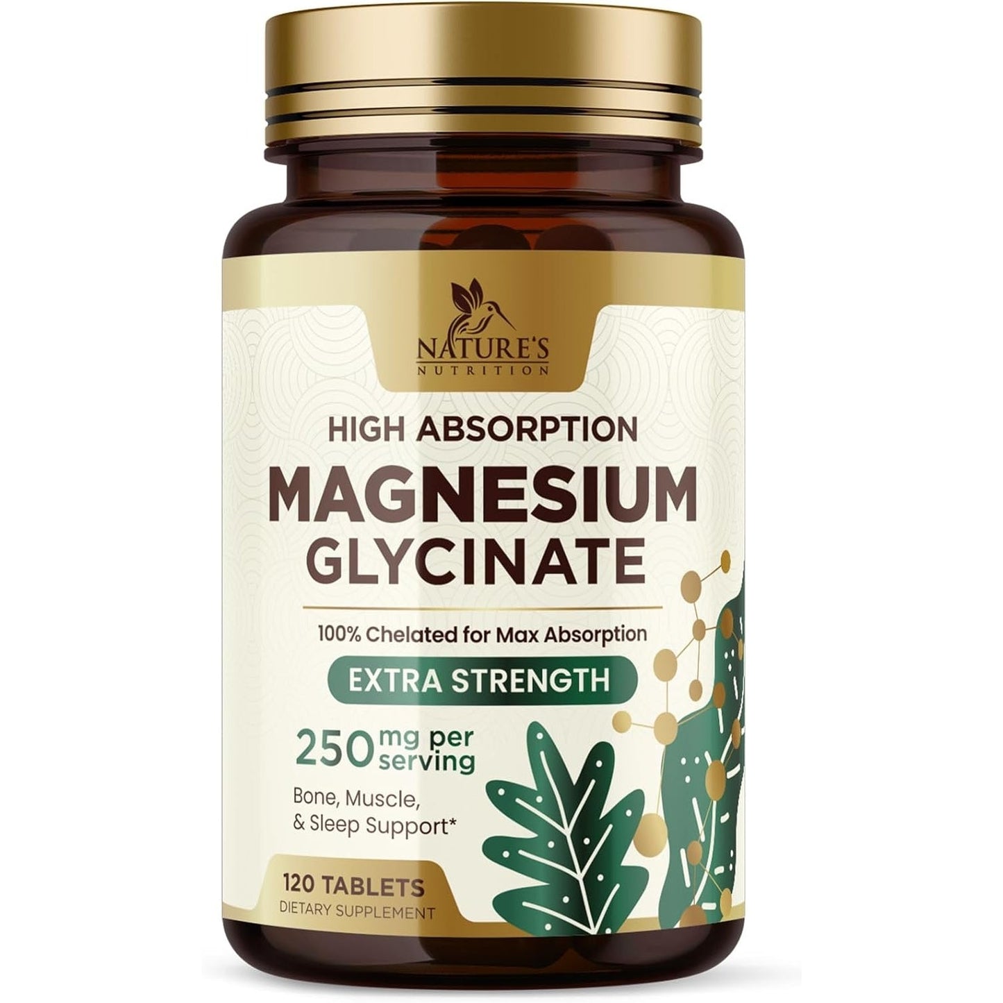 Magnesium Glycinate Supplement, 250 mg, 100% Chelated Magnesium Supplement for High Absorption - Muscle, Heart, Bone and Nerve Health Support, Gluten Free, Vegan, Non-GMO - 120 Magnesium Tablets - Medaid International