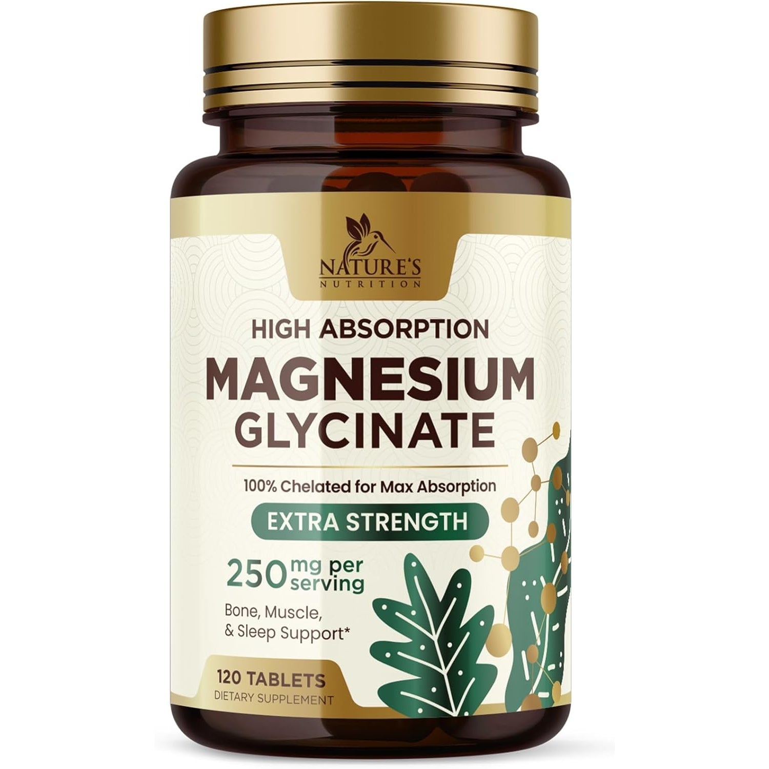 Magnesium Glycinate Supplement, 250 mg, 100% Chelated Magnesium Supplement for High Absorption - Muscle, Heart, Bone and Nerve Health Support, Gluten Free, Vegan, Non-GMO - 120 Magnesium Tablets - Medaid International