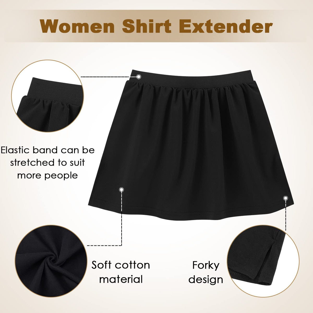 TERRIFI 3 Pieces Adjustable Layering Fake Top Lower Sweep Skirt Half-Length Splitting Mini Skirt Hemline Shirt Extender for Women（M）