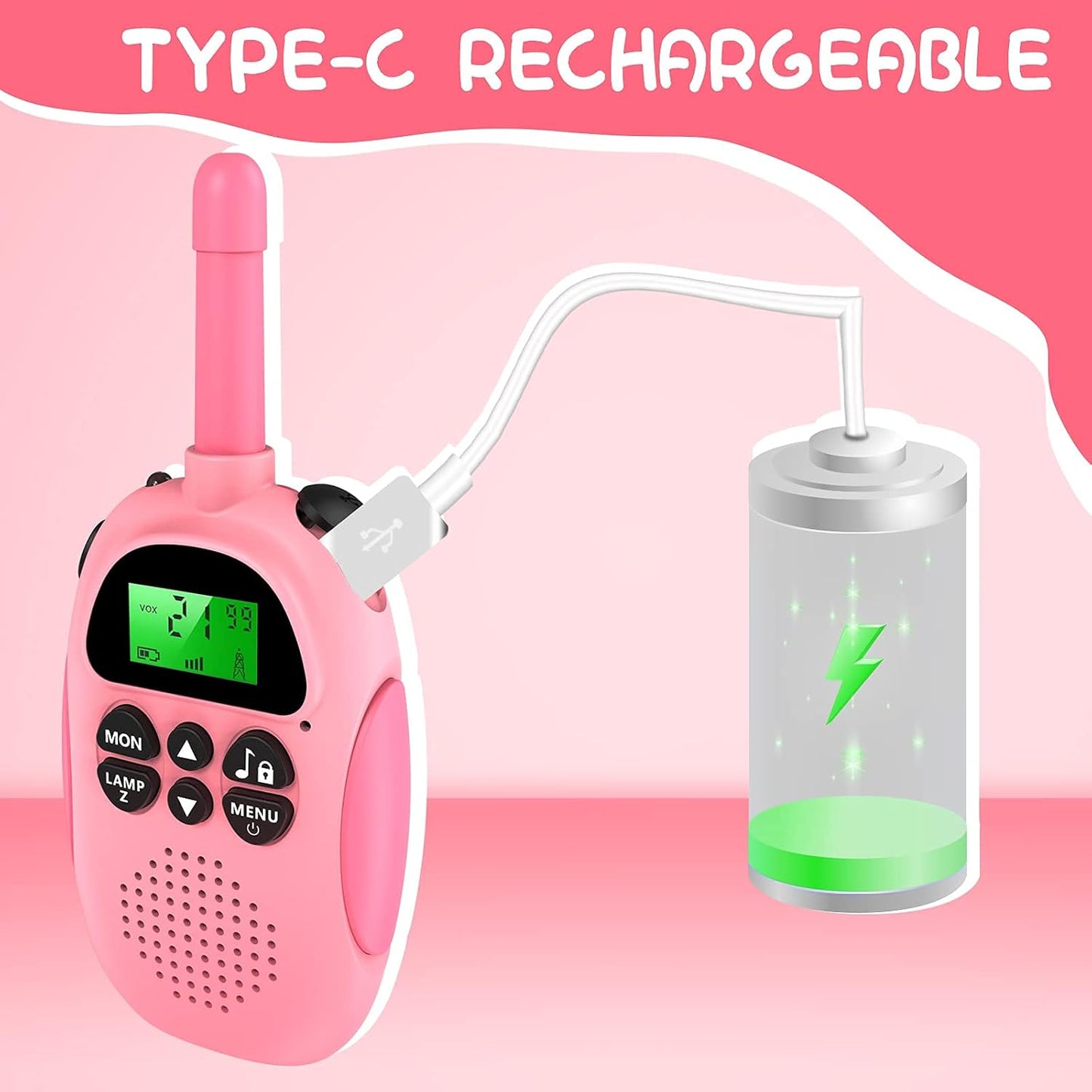 ULEWAY Walkie Talkie for Kids Rechargeable Radio 3km Range, Boy Girl Toy 4-12 Years 16 Channels, Walky Talky for Outdoor Adventure, Camping, Hiking 2 Pieces Pink Blue