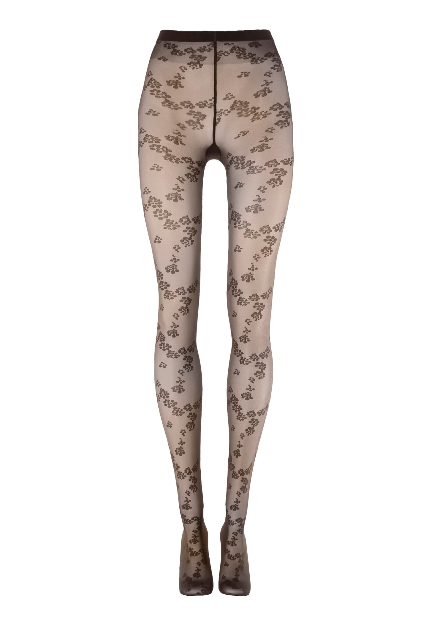 Wolford Floret Tights Pantyhose for Women Floral Sheer Opaque Patterned Hosiery Soft Waistband Sustainable Legwear dark wood Brown Small - Medaid International