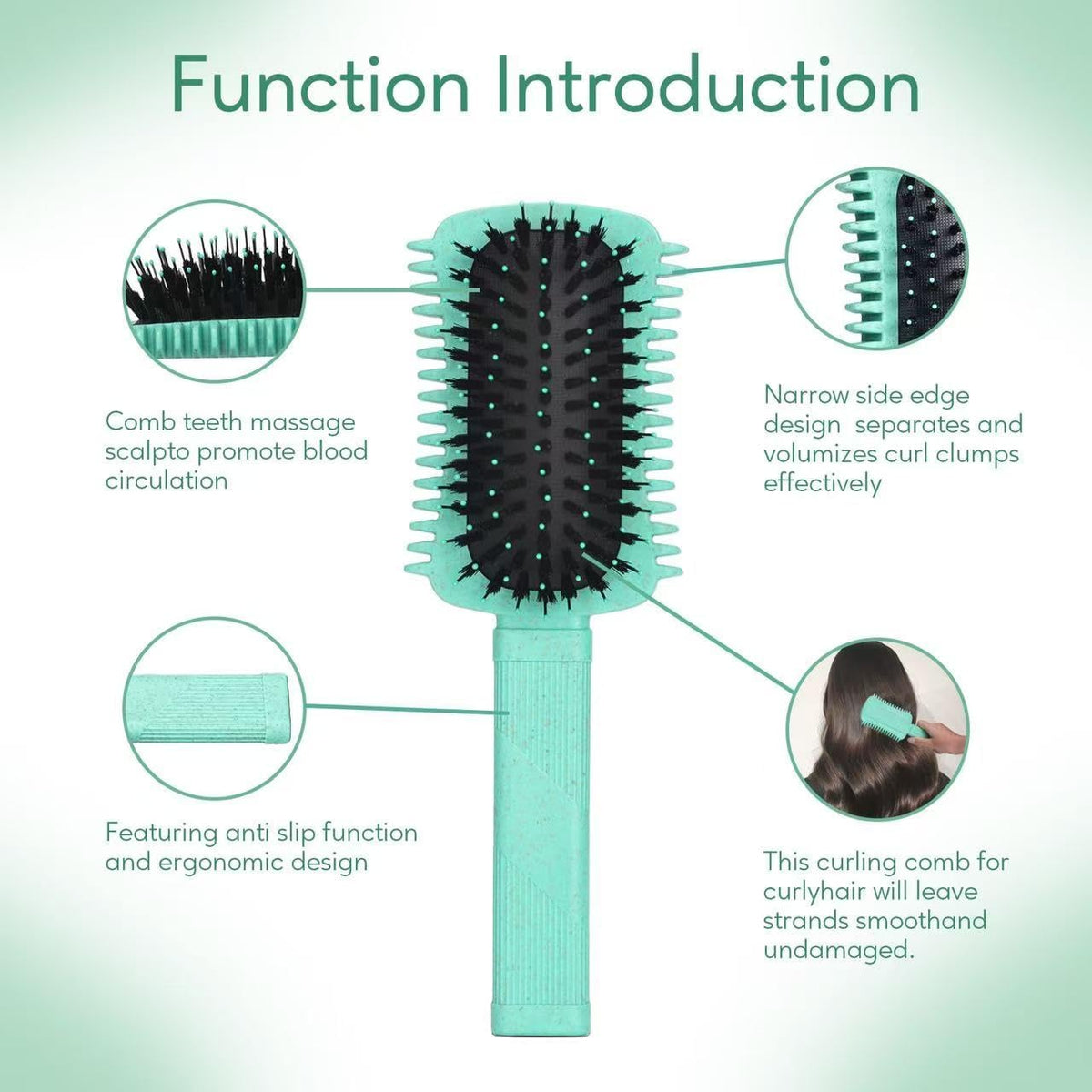 KASTWAVE Curl Defining Brush, Vented Hair Brush for Detangling, Volume Curl Defining Brush for Effortlessly Detangling Shaping and Styling, Enhances Curls Definition & Separation, Green