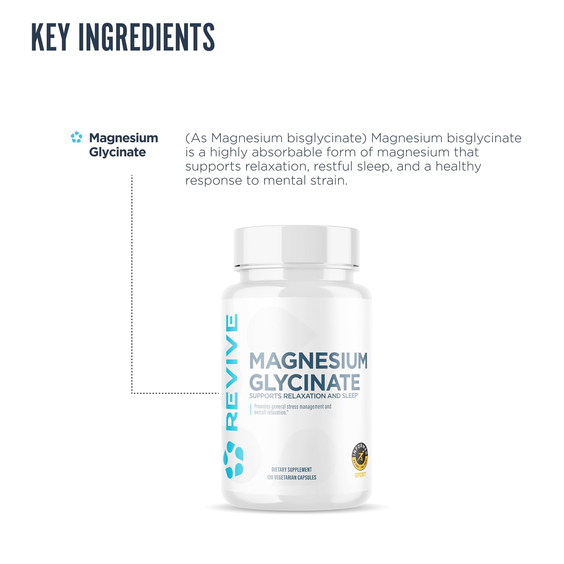Revive MD Pure Magnesium Glycinate 200mg – High Absorption Supplement for Relaxation, Stress Relief, Sleep & Memory Support – Promotes Strong Bones, Healthy Nerve & Muscle Function (60 Servings) - Medaid International