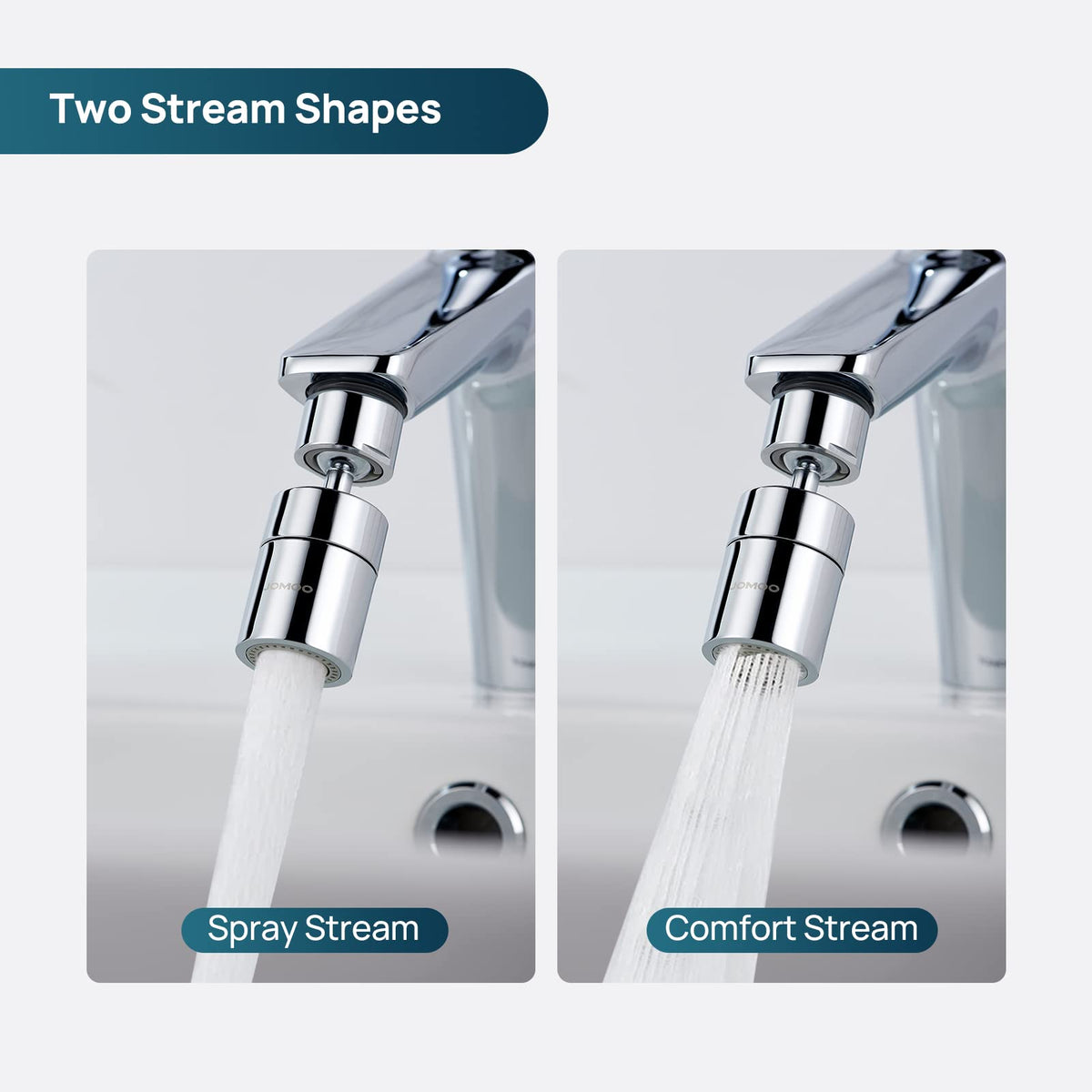 JOMOO Water Saving Faucet Aerator, 360° Swivel Splash Proof Faucet Extender for Kitchen Sink, Dual-function 2-Flow Sprayer Faucet Head for Bathroom Sink, Chrome