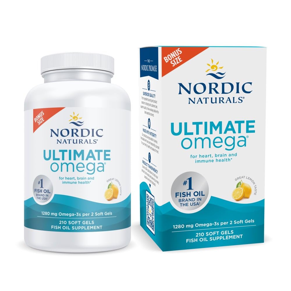 Nordic Naturals Ultimate Omega, Lemon Flavor - 210 Soft Gels - 1280 mg Omega-3 - High-Potency Fish Oil with EPA & DHA - Promotes Brain & Heart Health - Non-GMO - 105 Servings - Medaid International