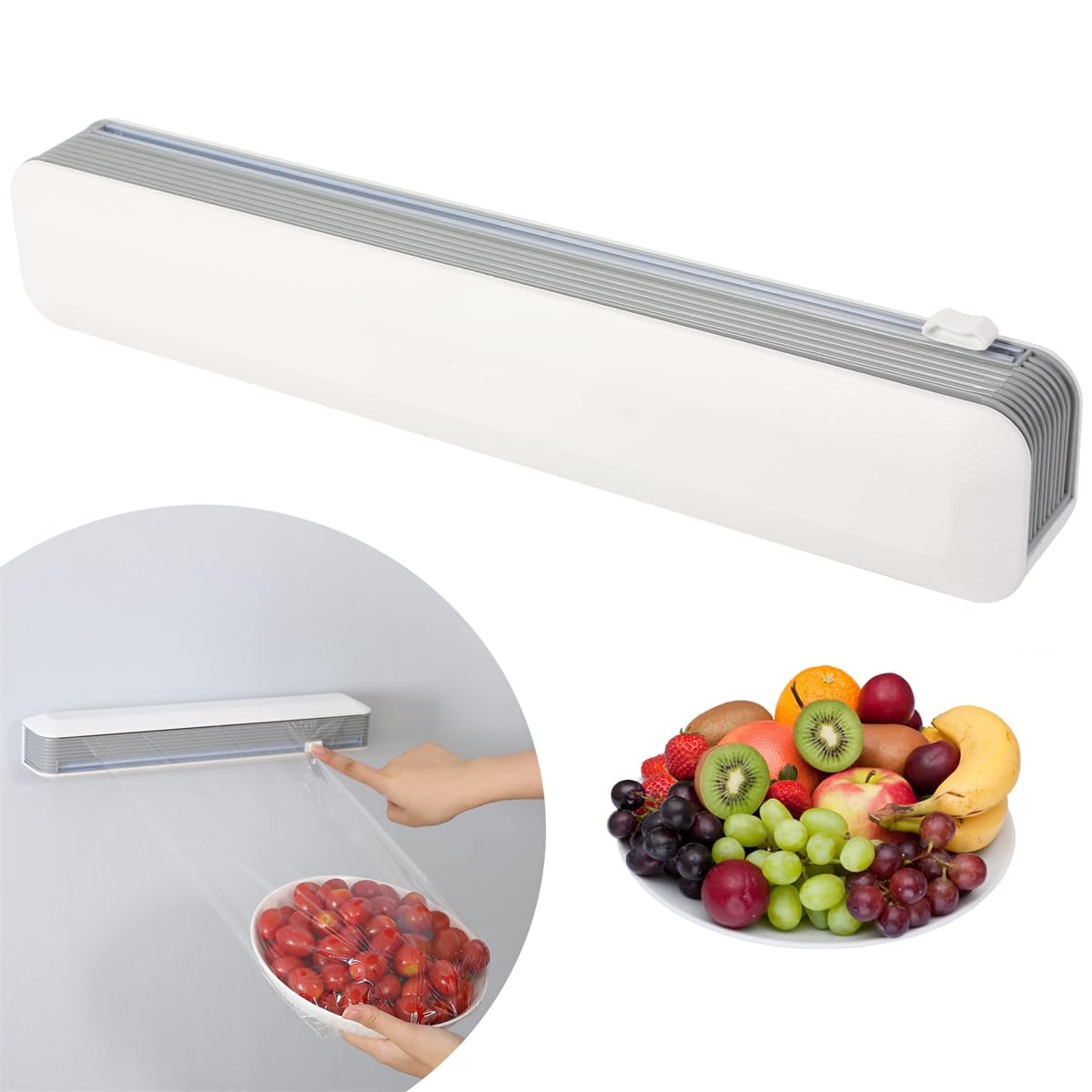 TERRIFI Magnetic Refillable Plastic Wrap Dispenser with Cutter, Tin Aluminum Foil and Plastic Cling Wrap Organizer with a Roll of Plastic Wrap