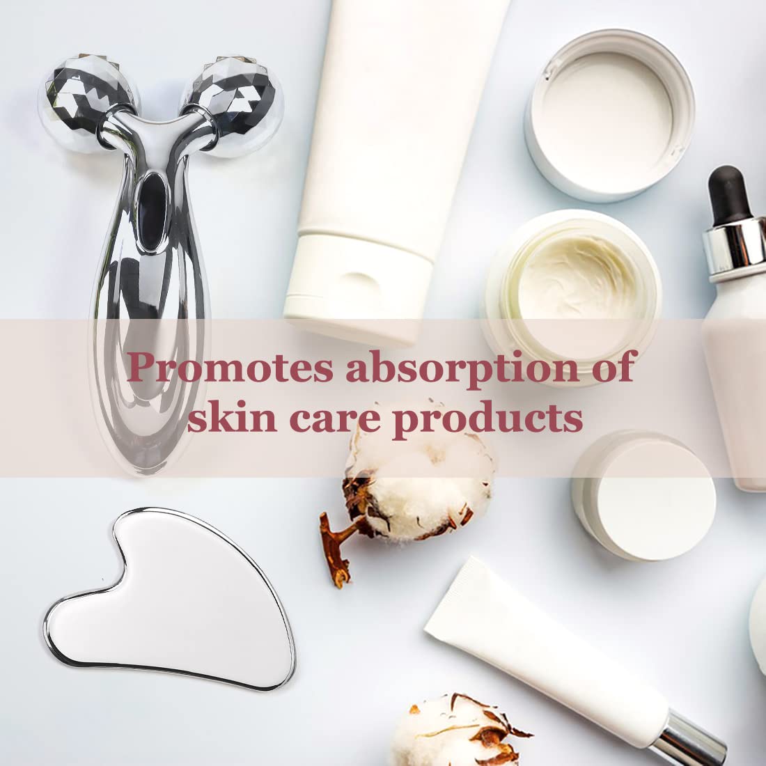 Lanfixilly Stainless Steel Gua Sha and Face Roller Set, Facial Tool for Face Sculpting, Metal Skin Care, Massager for Women - Medaid International