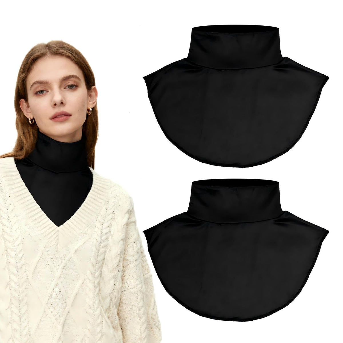 3 Pack Fake Collars, KASTWAVE White Detachable Turtleneck Dickey Collar Black Half Shirts False Top Mock Blouse Ladys Shirt Joker Decorative Cuff Cotton Choker Tie Lapel Point