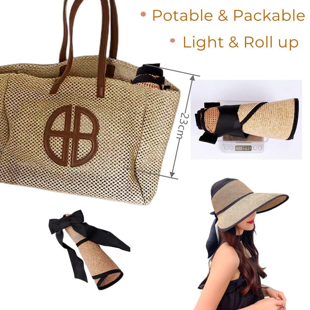 KASTWAVE Women Wide Brim Sun Hat UPF50 Straw Summer Hat Floppy Beach Hat Roll-Up Sun Hat