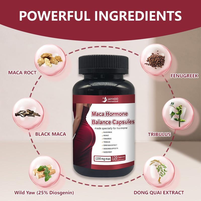JAYHOO Black Maca Root Capsules, Immune Support Supplement, 120 Capsules, Hip Enlargement Formula for Women, GMP Certified, Made by Anhui Jiahong Health - Medaid International