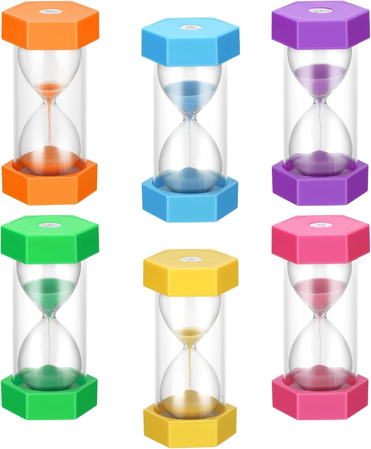 Set of 6 Colorful Glass Sand Hourglass Timer