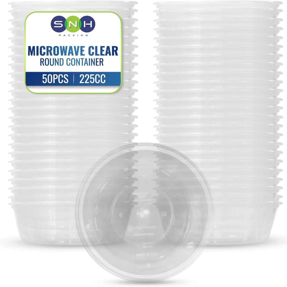 SNH Packing 50 Pack Clear Round 225cc Microwavable Food Plastic Containers with Lids Transparent Plastic Meal Prep and Food Storage Bowls Reusable Disposable Lunch Box