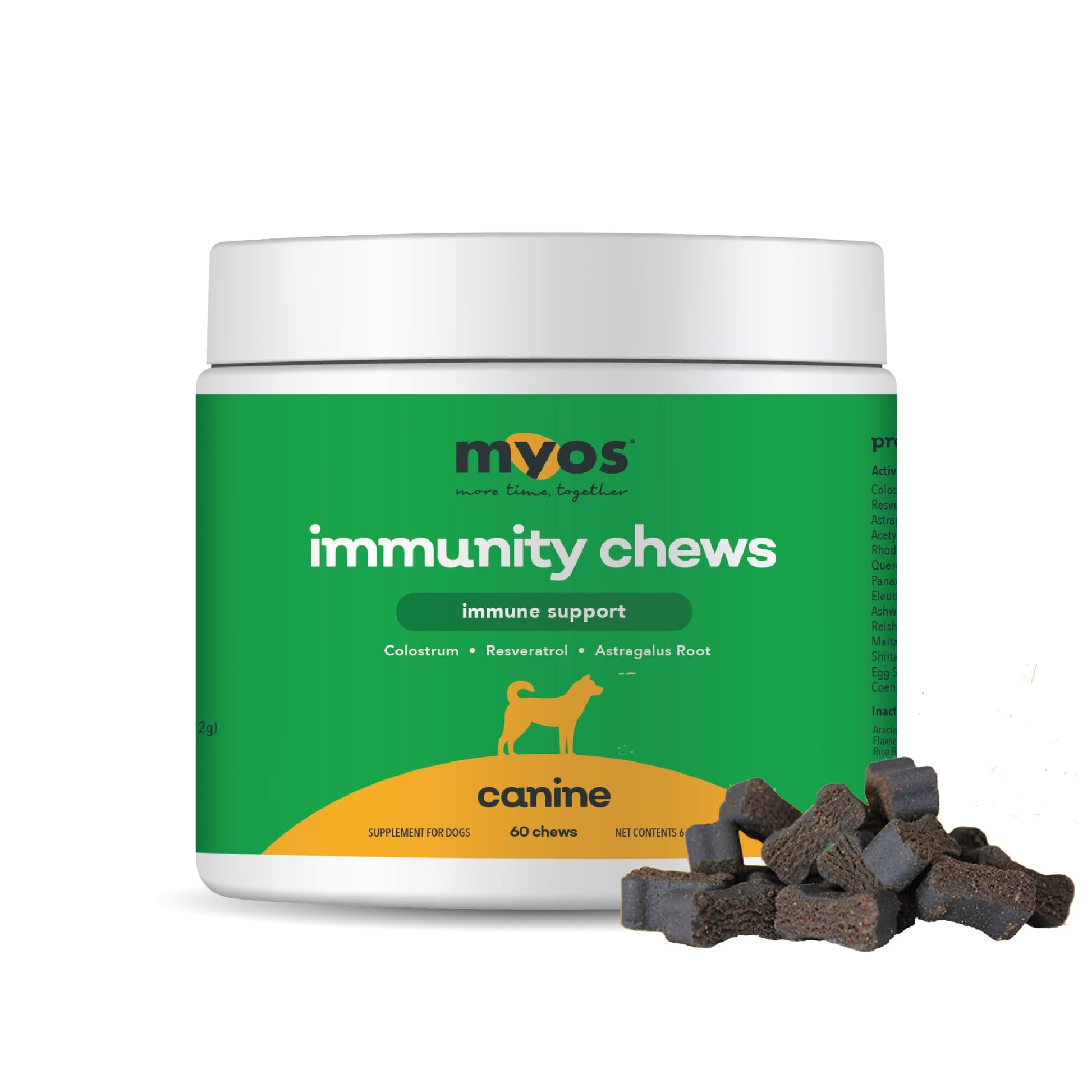 MYOS Immunity Chew for Dogs - Immune System Support, Antioxidants, Helps Cellular Health & Vitality- with Colostrum, Resveratrol, Astragalus Root, and Mushrooms- Daily Chewable Supplement - Medaid International