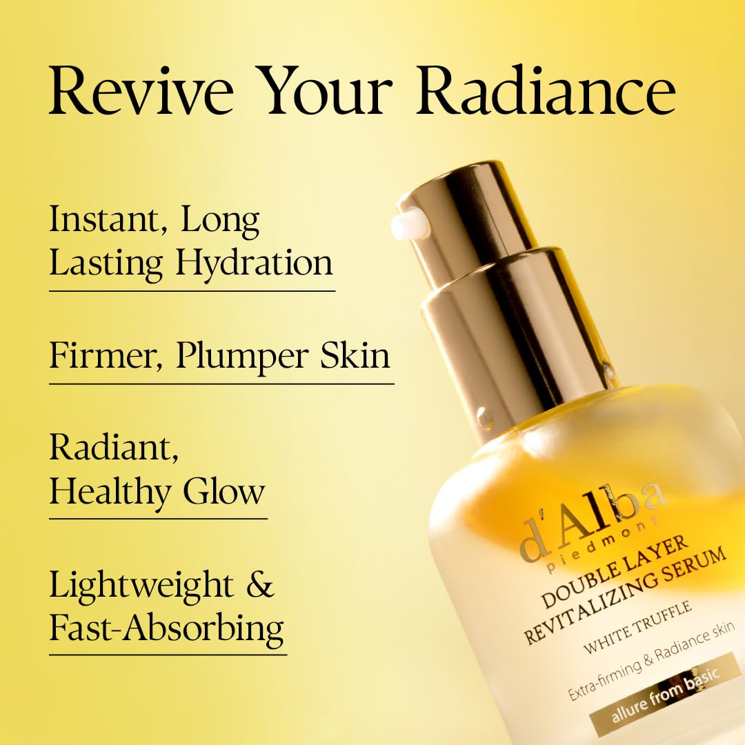 d'alba Piedmont Italian White Truffle Double Layer Revitalizing Serum, 100hr Hydration, Hyaluronic Acid and Centella Asiatica, Skin Firming and Tightening, Long-lasting Korean Skin Care (1.69 fl.oz) - Medaid International