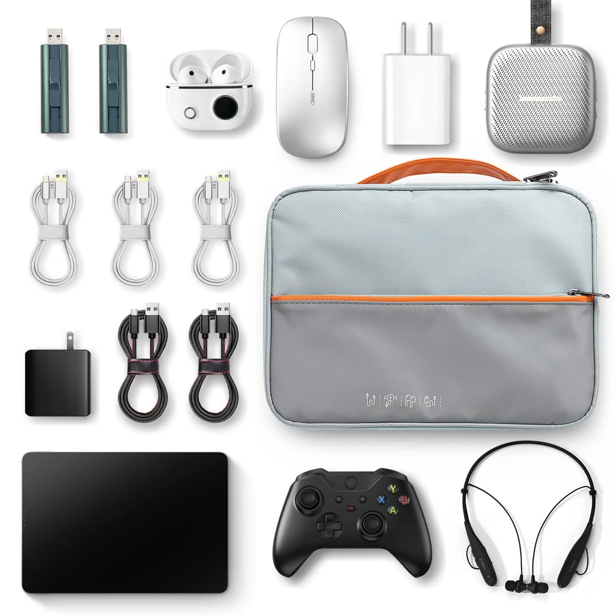 TERRIFI Electronic Cable Organizer Bag, Multiple Compartments for Travel Essentials, Organize Cables, Chargers, Phones, Earphones, Power Banks, Earbuds, and Hard Drives, Grey