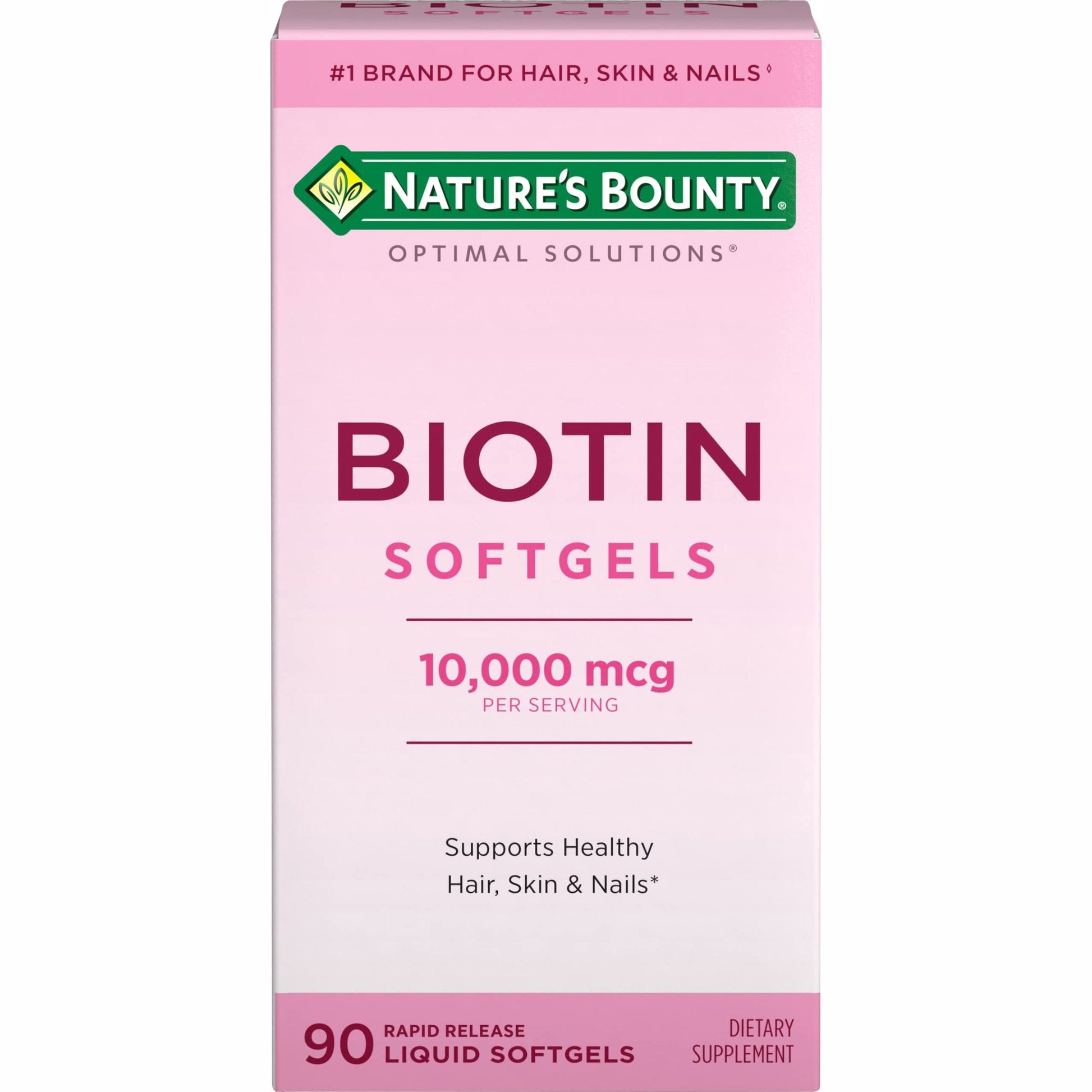 Nature's Bounty Biotin 10000mcg Supplement, Supports Healthy Hair, Skin and Nails, Optimal Solutions Hair Vitamin with Biotin, 90 Rapid Release Liquid Softgels - Medaid International
