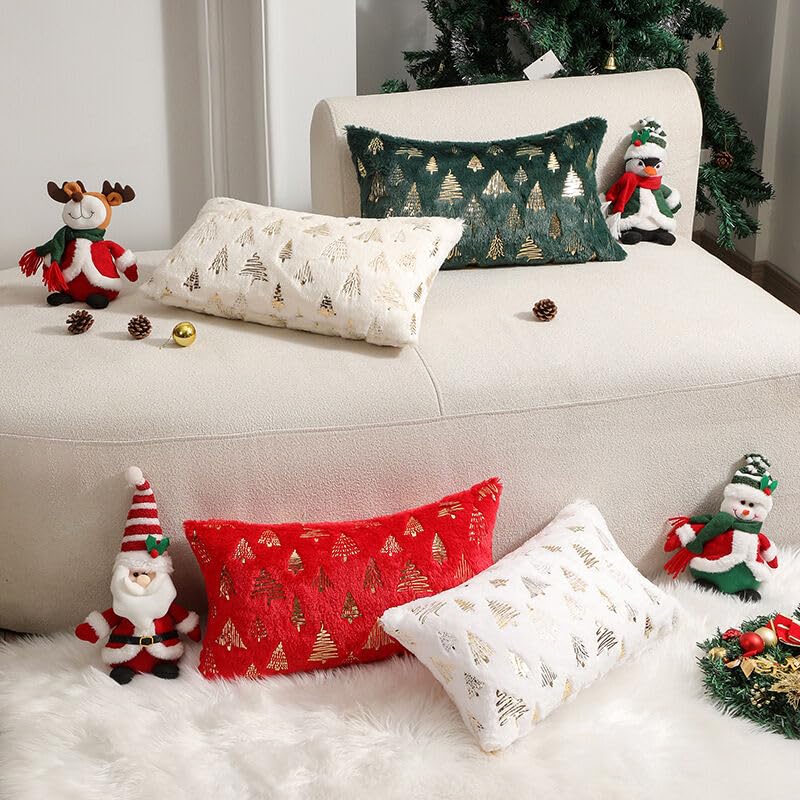 1pc Green Christmas Tree Cushion Cover, Double-Sided Gold Foil Embossing, 30×50cm, Ideal for Festive Parties and New Year Home Decor(Excludes Pillow Insert) - Medaid International