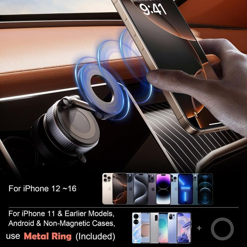 Magnetic Car Phone Mount ‚Äì Upgraded Vacuum Suction Holder, 360¬∞ Adjustable Dashboard & Windshield Bracket - Medaid International