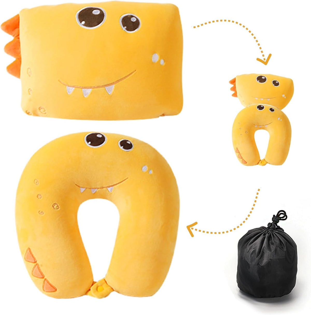 KASTWAVE Kids Travel Pillow - 2-in-1 Travel Pillow for Kids - Soft and Adorable Animals Reversible into a U-Shaped Neck Pillow for Airplane, Car, Train, or Bus