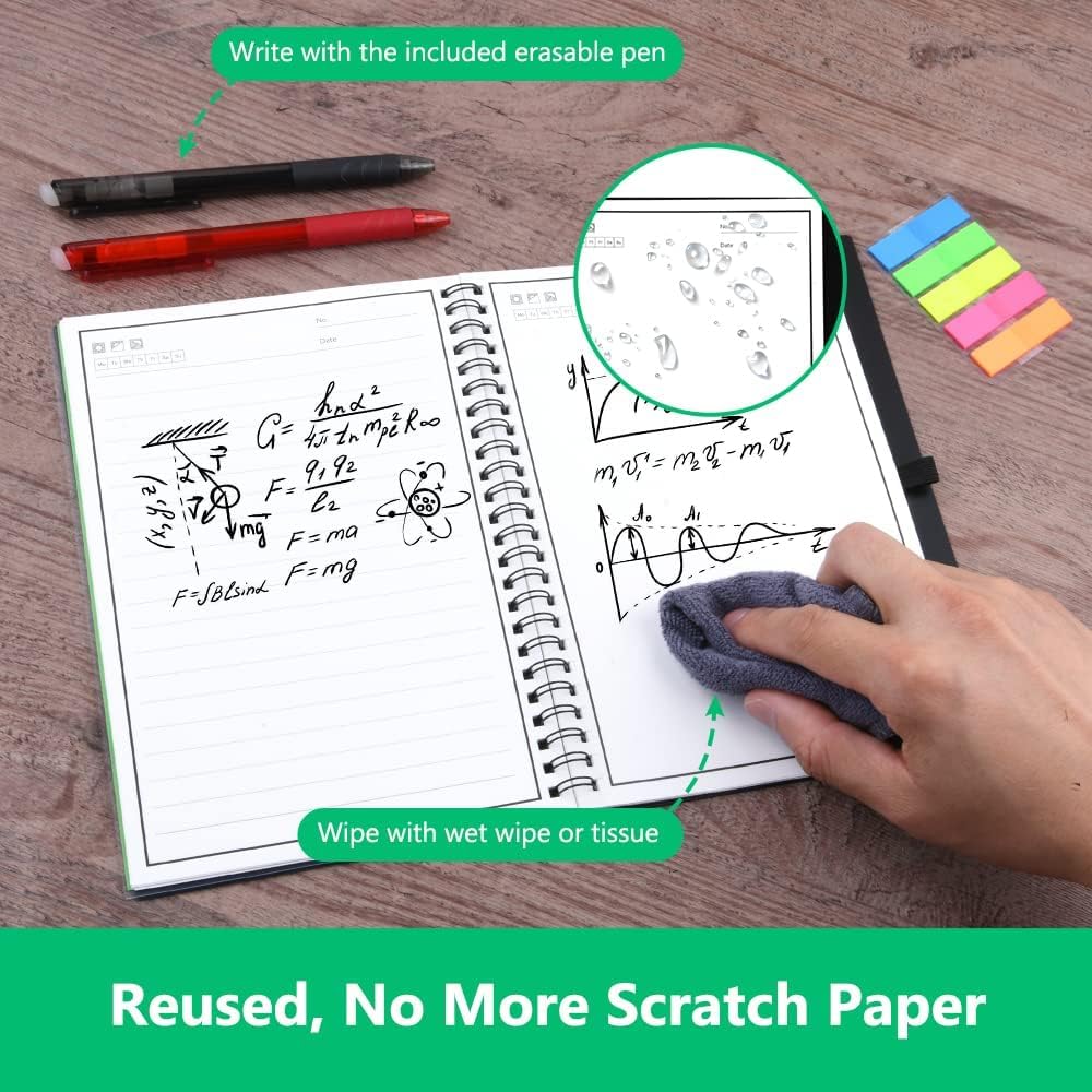 KASTWAVE Reusable Digital Notebook, Smart Notepad A5, Wirebound Notebook To Do List Pad with 1 Pen, Sticky Notes Flags and Wipe, Lined Notebook for Quick Sketch, Cloud Storage and Reuse