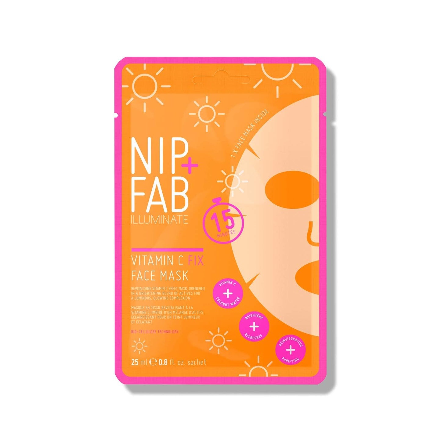 Nip + Fab Vitamin C Fix Sheet Mask for Face with Coconut Water, Citrus Fruit Extract, Hydrating Antioxidant Facial Mask for Skin Brightening and Toning, 0.8 Fl Oz - Medaid International
