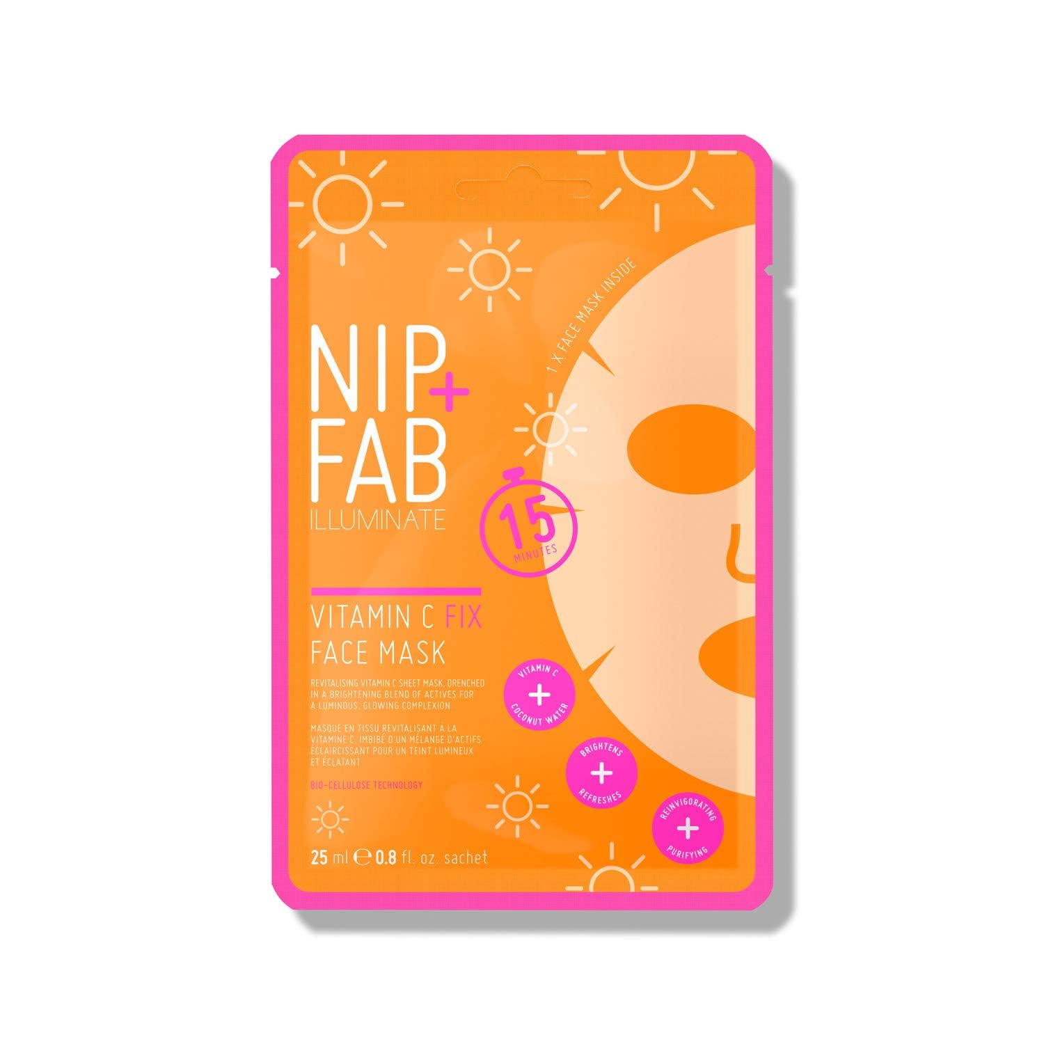 Nip + Fab Vitamin C Fix Sheet Mask for Face with Coconut Water, Citrus Fruit Extract, Hydrating Antioxidant Facial Mask for Skin Brightening and Toning, 0.8 Fl Oz - Medaid International