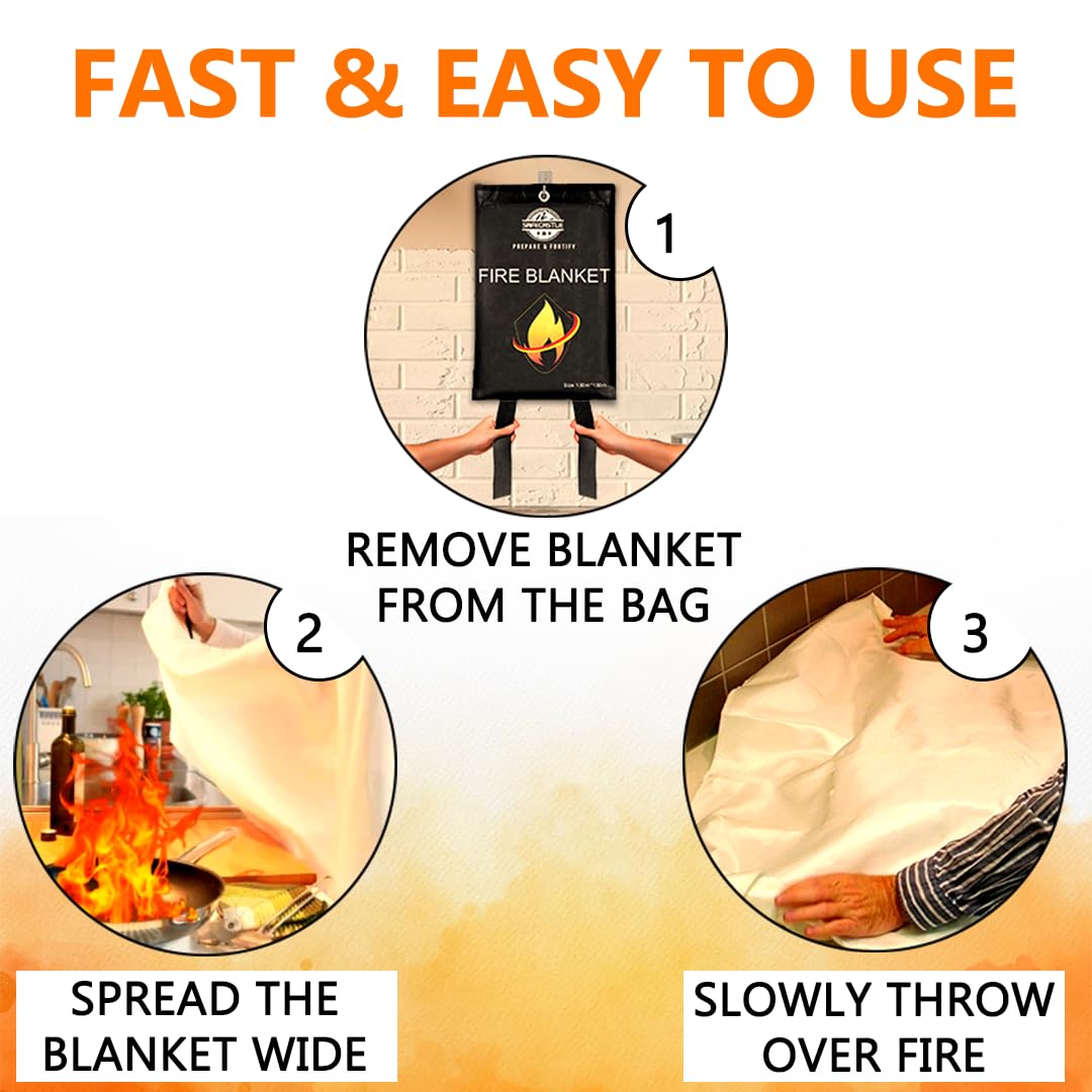 SAFECASTLE Emergency Fire Blanket 59"x59" Large Size, 2 Pack + 2 Hooks & 2 Gloves Fire Retardant Blanket with Fireproof Tabs for Home, Outdoor, Office, Car and Camping Fire Protection Survival Safety