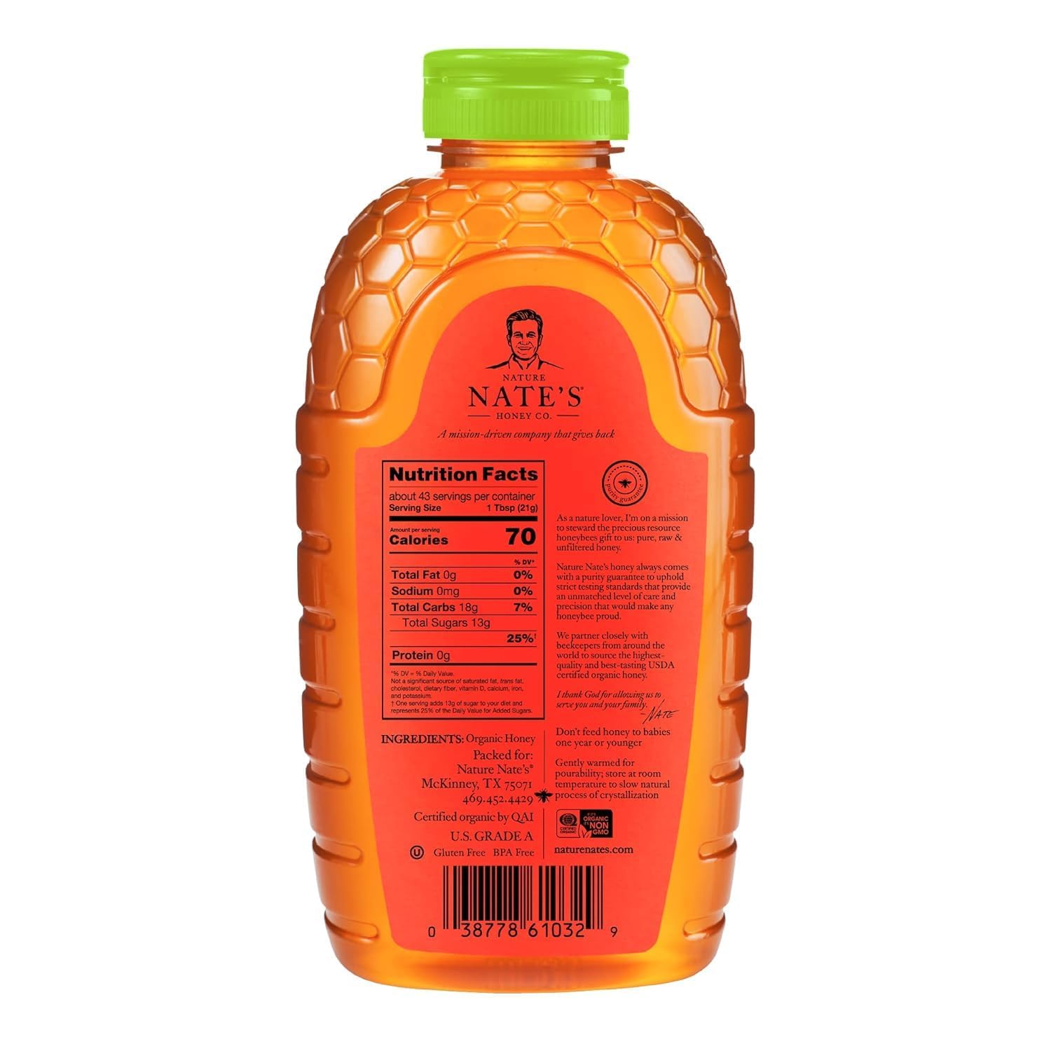 Nate's Organic 100% Pure, Raw & Unfiltered Honey - USDA Certified Organic - 32oz. Squeeze Bottle - Medaid International