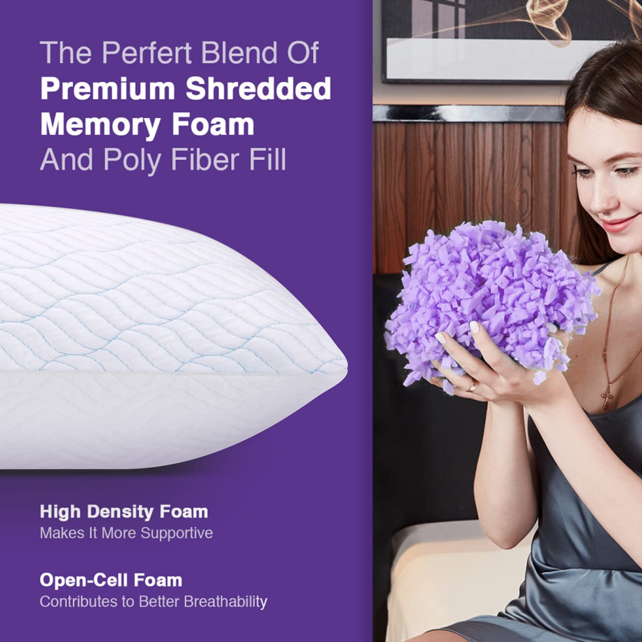 WISHSMILE Cooling Pillows Queen Size Set of 2, Memory Foam Pillows with Zipper, Adjustable Firmness for Sleeping Cool Cold Pillow to Hot, Side, Back and Stomach Sleepers, 2 Pack, 20x30 - Medaid International