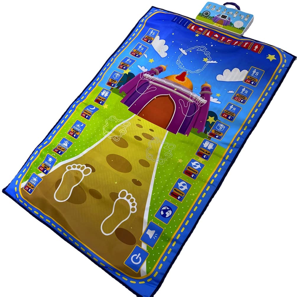 Adult Educational Interactive Prayer Mat-Islamic Gifts Muslim Blue - Medaid International