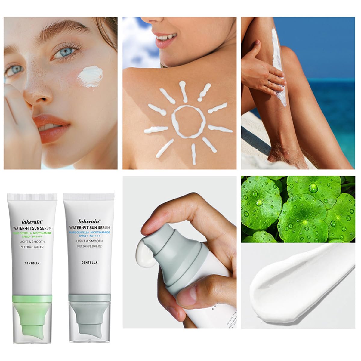 2PCS Centella Sunscreen SPF 50,Face Sun Screen Long-Lasting Protection,Madagascar Sunscreen,NO White Cast - Dry Oily Skincare,Moisturizing Non-Sticky Centella Water-Fit Sun Serum for All Skin. (Green) - Medaid International