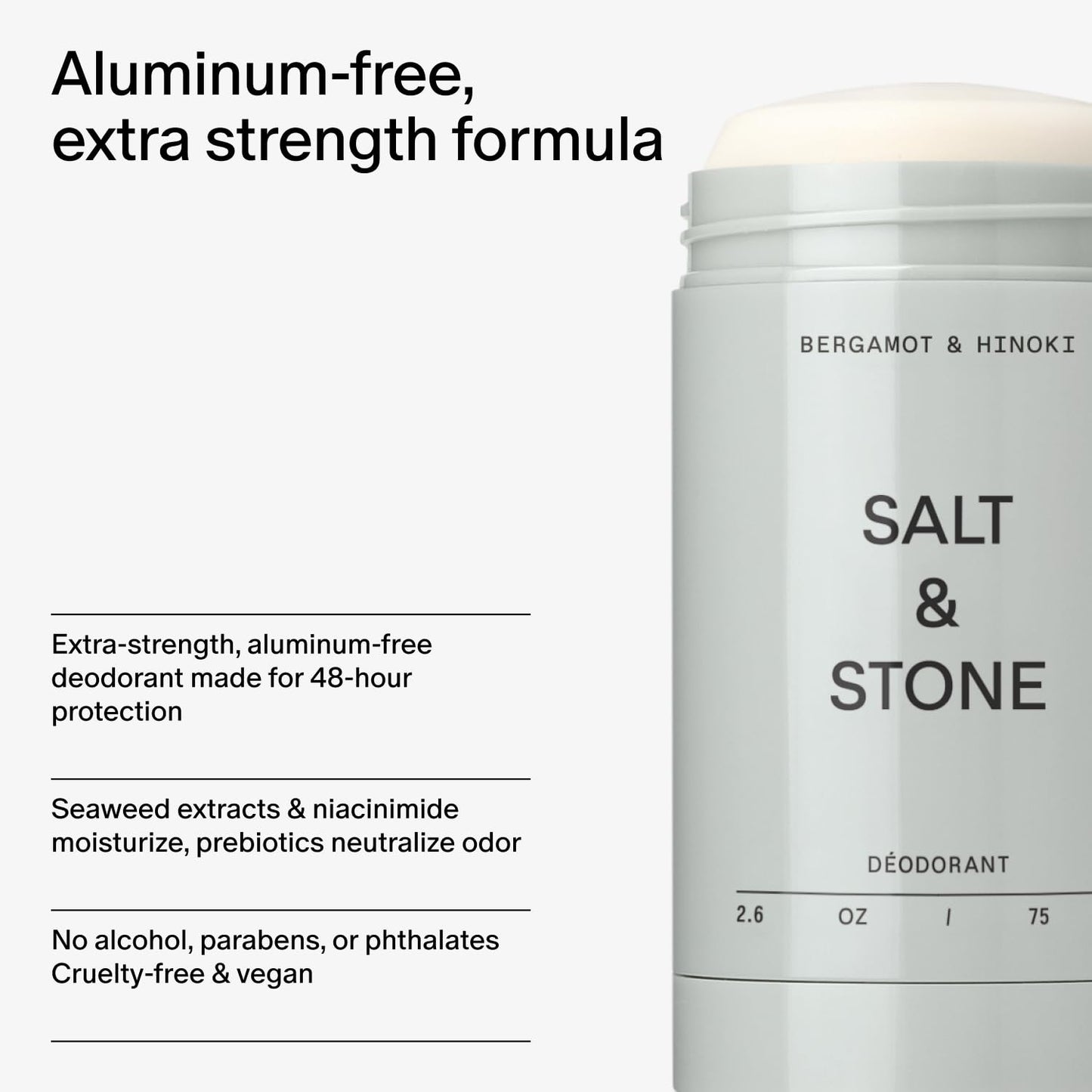 SALT & STONE Aluminum Free Deodorant | Extra Strength 48 Hour Protection for Women & Men | Made with Seaweed Extracts, Shea Butter & Prebiotics (Bergamot & Hinoki) - Medaid International