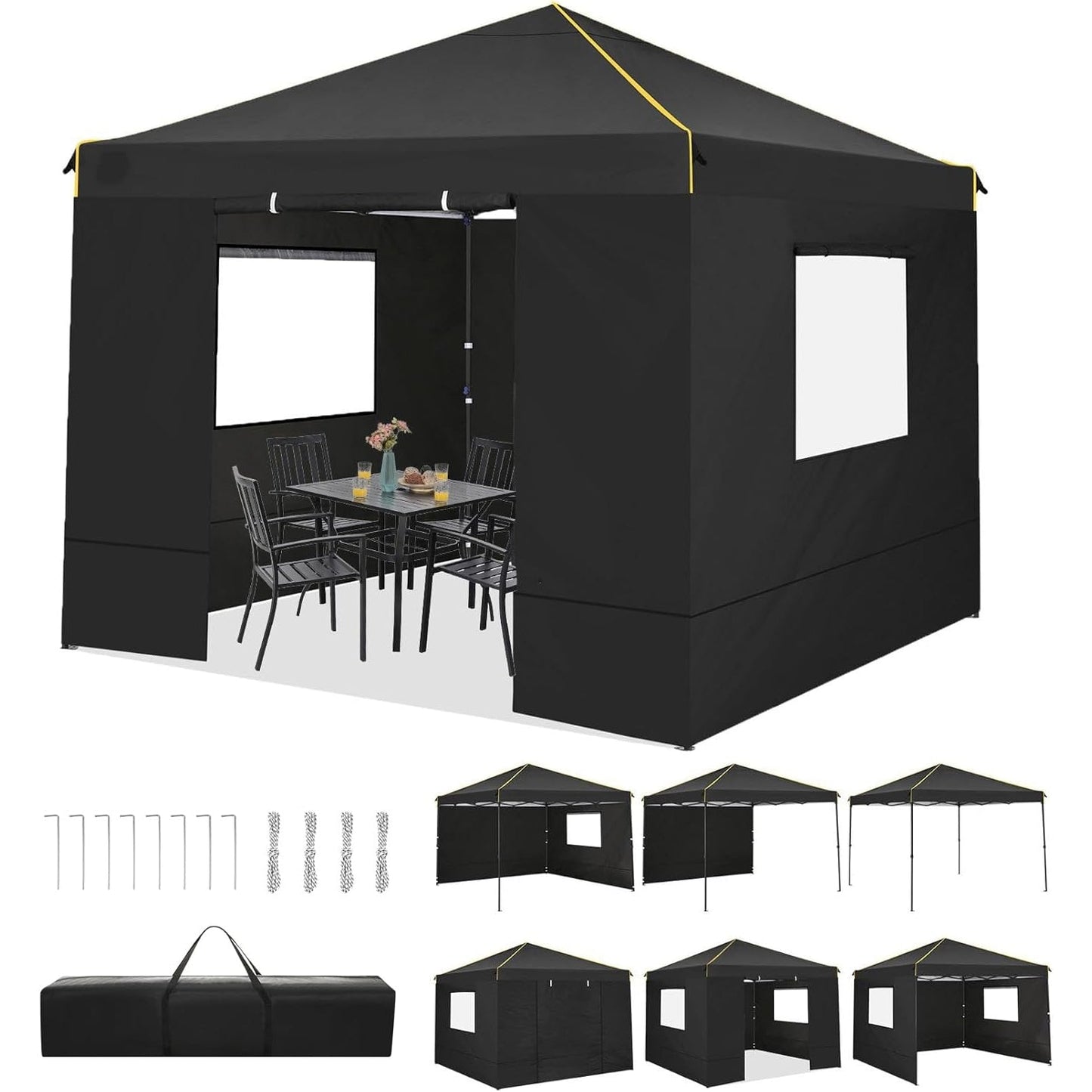 TOOLUCK Canopy Tent, 10x10 Pop Up Canopy Tent with Sidewalls and Roll-up Ventilated Windows with Mosquito net, Ez Outdoor Commercial Instant Gazebo Tent for Party Waterproof with Carrybag - Medaid International
