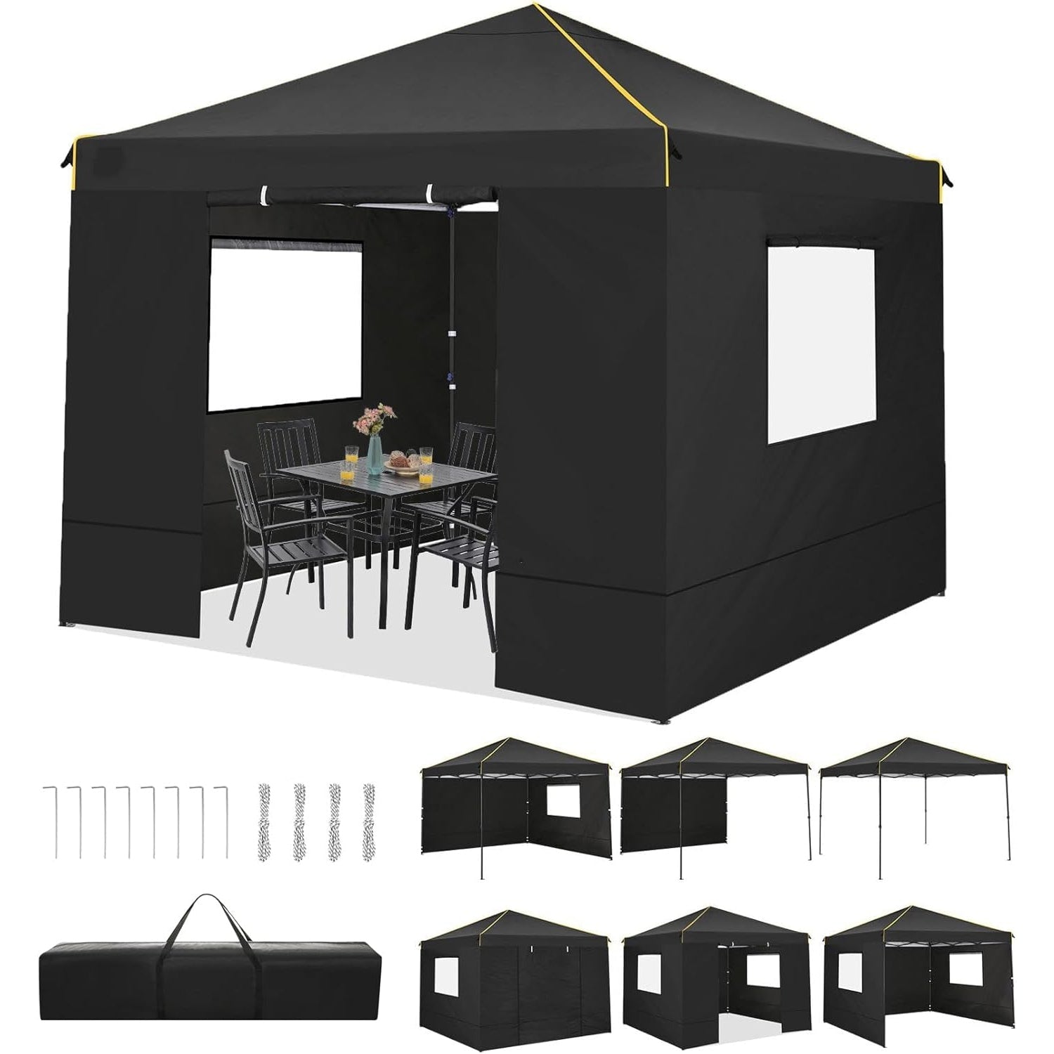 TOOLUCK Canopy Tent, 10x10 Pop Up Canopy Tent with Sidewalls and Roll-up Ventilated Windows with Mosquito net, Ez Outdoor Commercial Instant Gazebo Tent for Party Waterproof with Carrybag - Medaid International