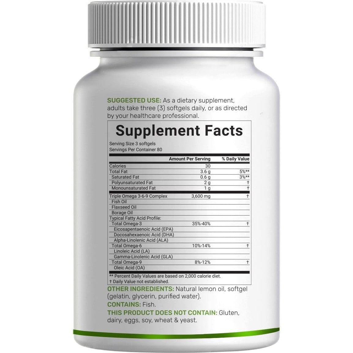Triple Omega 3-6-9 Fish Oil Supplements 3,600mg – 240 Softgels with Flaxseed Oil & Borage Oils Complex – High EPA + DHA – Burpless Pills, Lemon Flavored, Wild Caught – Heart, Joint, & Brain Support - Medaid International