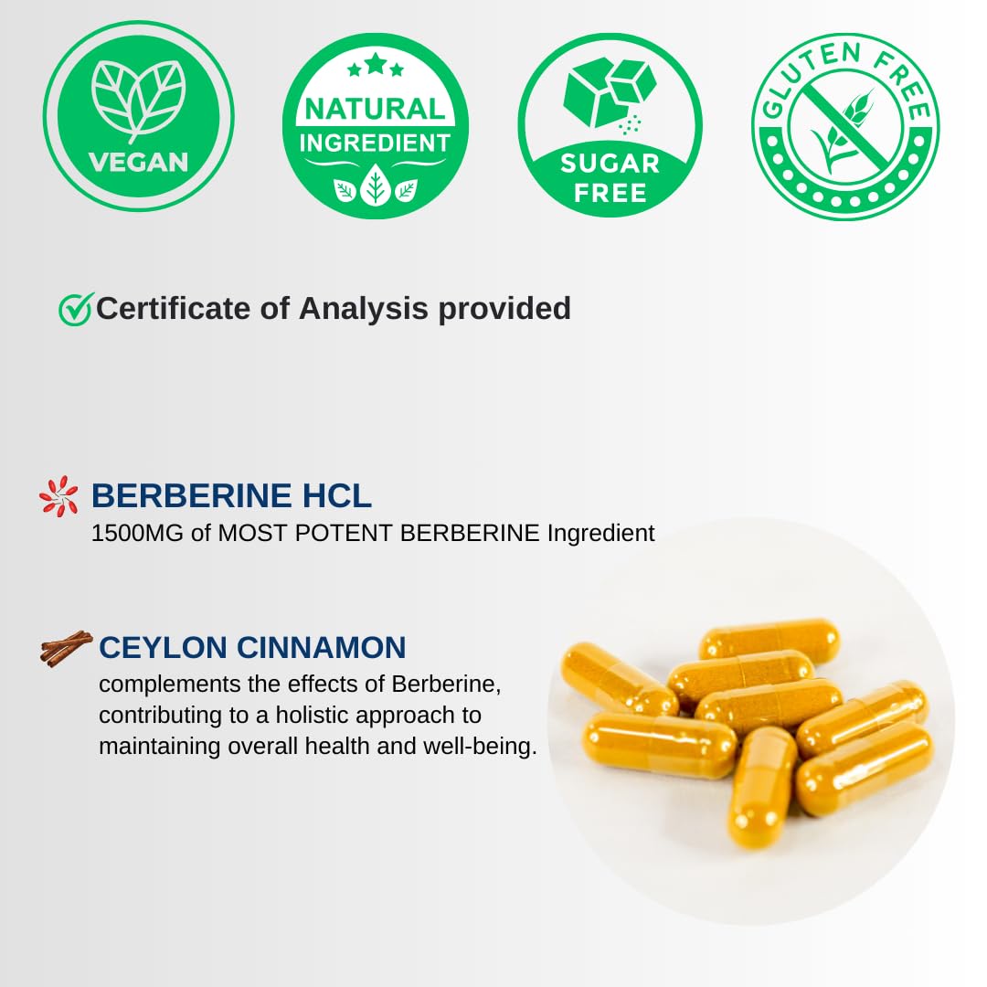VINATURA Berberine 1500mg - Berberine Supplement with Ceylon Cinnamon, Max Potency Berberine HCL - 90 Capsules - Medaid International