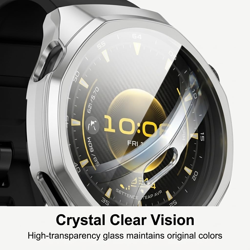 KASTWAVE for Huawei Watch GT6 Pro 46MM Watch Case, 2Pcs High Transparency All-Round Protective Case with Screen Protector, HD Tempered Glass Watch Case Cover Compatible with HUAWEI GT6 Pro Accessories
