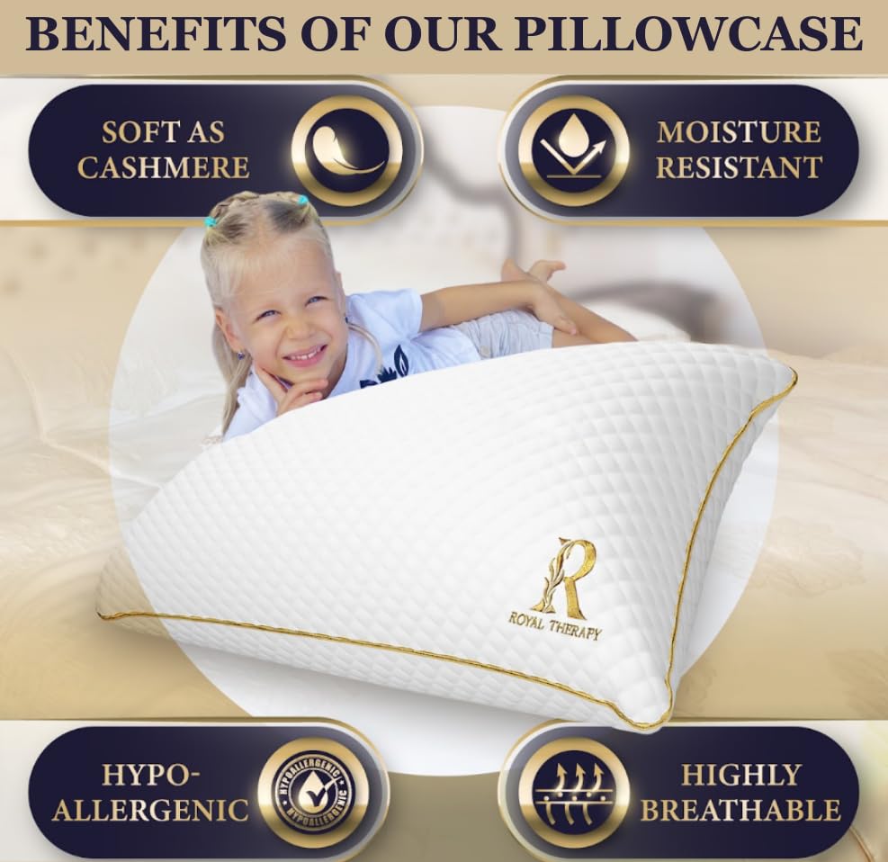 Royal Therapy Queen Memory Foam Pillow, Adjustable Shredded Odor-Free Pillow for Neck & Shoulder Pain Relief, Support for Back, Stomach, Side Sleepers, CertiPUR-US - Medaid International